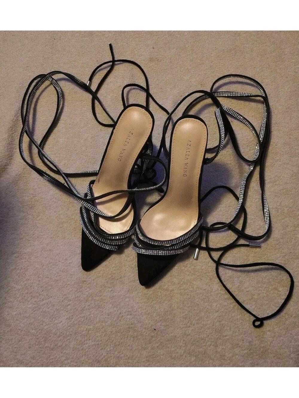 Azalea Wang Lace Up Rhinestone Stiletto Heels Women’s Size 6